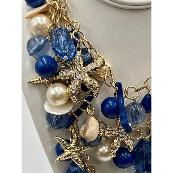 AMRITA SINGH Gold Tone Faux Pearl Nautical Starfish Layered
Statement Necklace - Picture 2 of 10